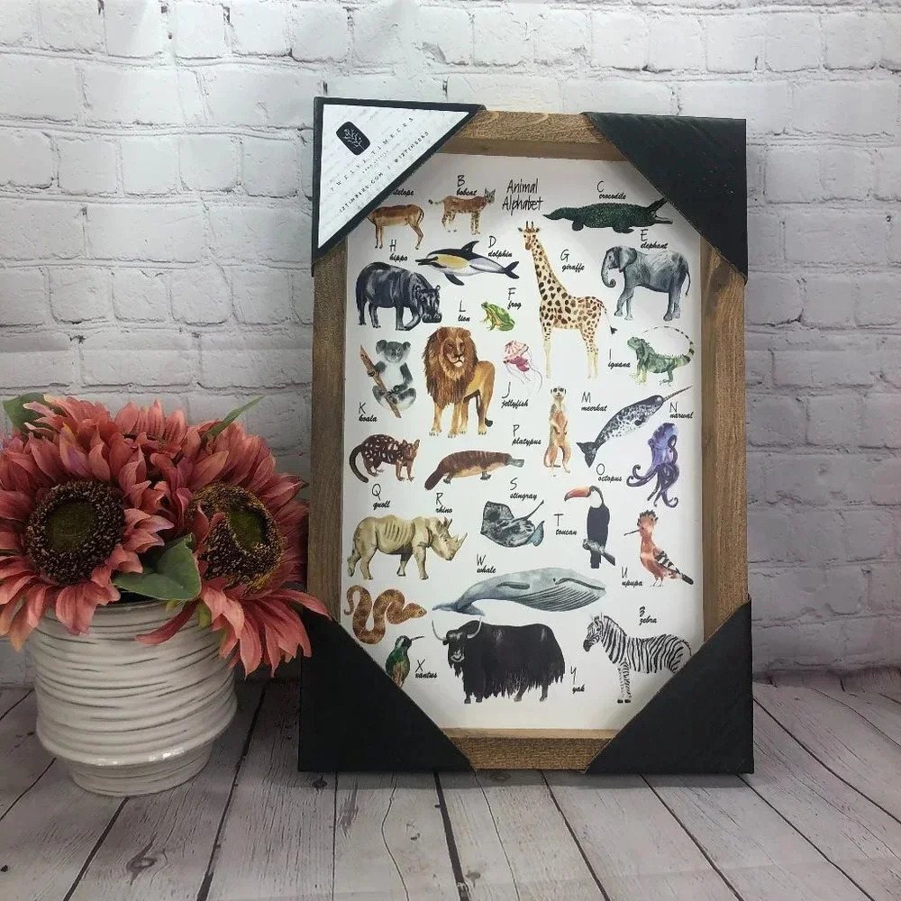 NWT twelve timbers framed ABC animal wall decor 12x18"